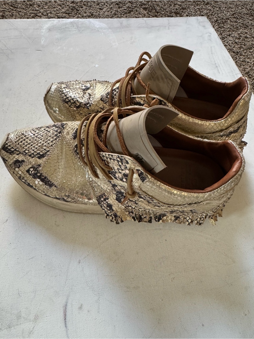 Women's Metallic Gold Snake-Print Lace-Up Sneakers